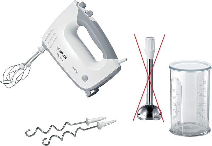 Mixer de mână Bosch MFQ36470,  5 viteze, 450 W, alb/gri - GRAD D [1]