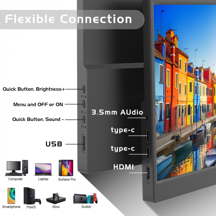 Monitor portabil 14" 1920x1200 HD, touch, IPS, HDR, USB, HDMI - GRAD A [3]