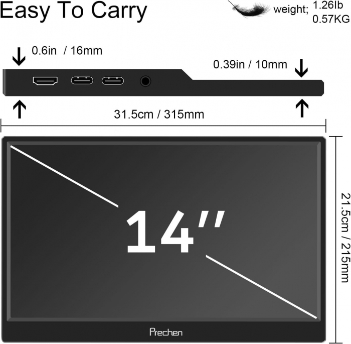 Monitor portabil 14" 1920x1200 HD, touch, IPS, HDR, USB, HDMI - GRAD A [7]