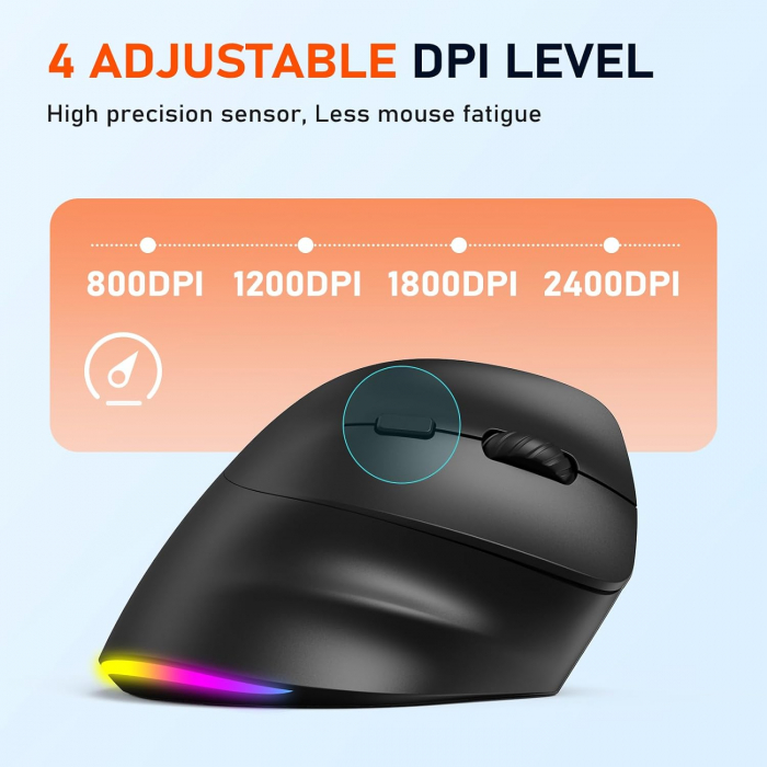 Mouse ergonomic, LED RGB, Bluetooth 5.2 3.0, USB-A,4 setari DPI - GRAD A [4]