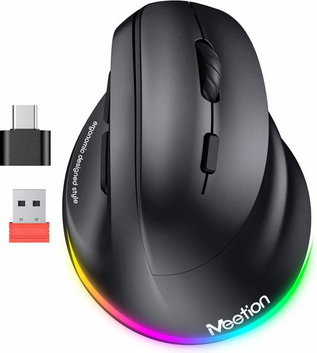 Mouse ergonomic, LED RGB, Bluetooth 5.2 3.0, USB-A,4 setari DPI - GRAD A [1]