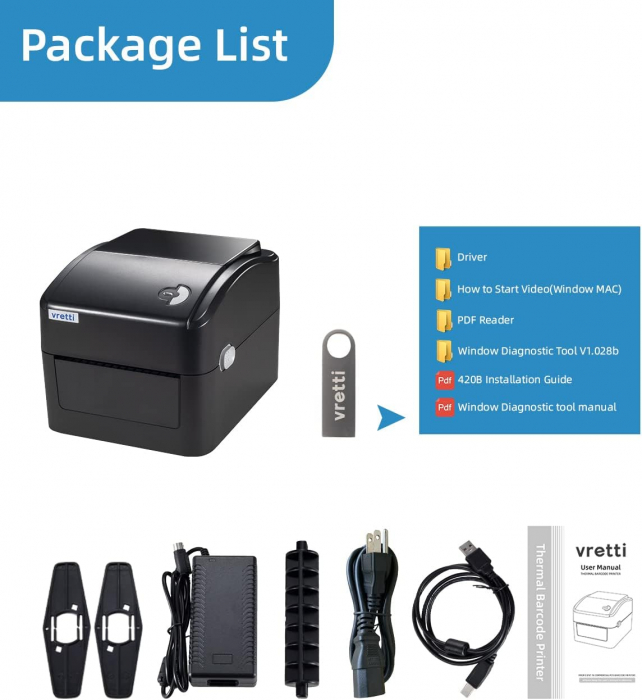Imprimanta etichete termice 10 x15 cm,  Wi-Fi, USB, Vretti - Amazon, negru [2]