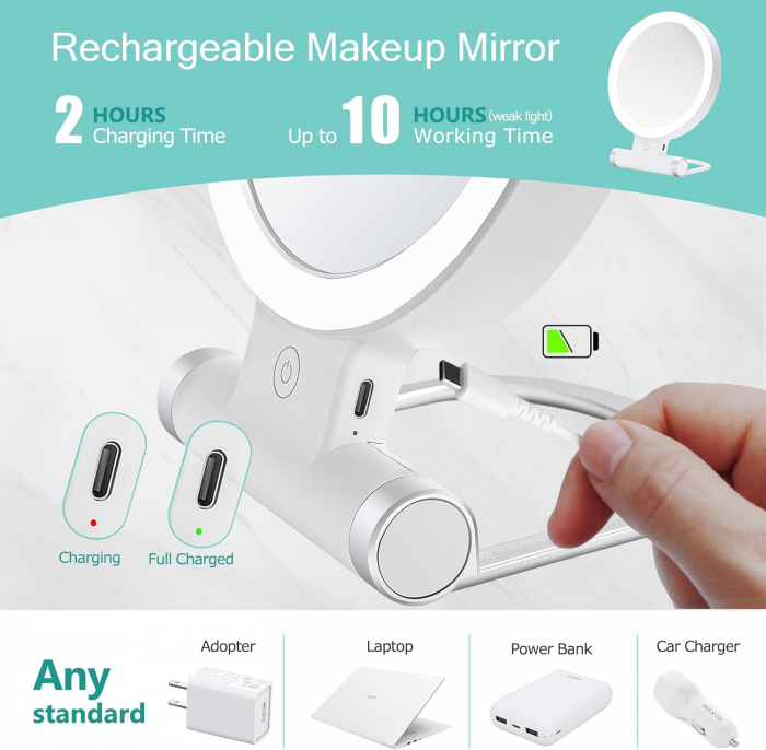 Oglingă Machiaj cu Lumina LED, doua fete, 20X/1X, Portabilă, 3 Culori de Lumină, Dimmabilă, baterie reincarcabila, B Beauty Planet - Amazon [5]