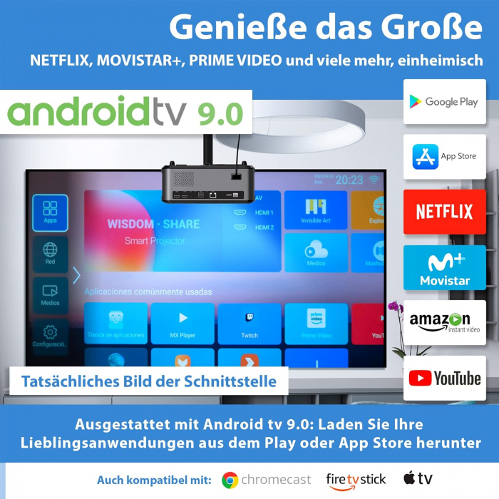 Proiector FH900 FullHD, Bluetooth, Difuzoare integrate, zoom digital, Seelumen - Amazon [2]