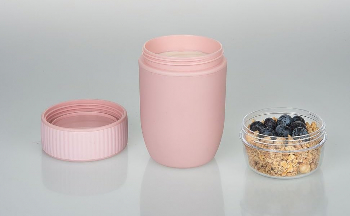 Recipient pentru iaurt sau musli, capacitate 450 ml, cu compartiment pentru muesli, negru [5]