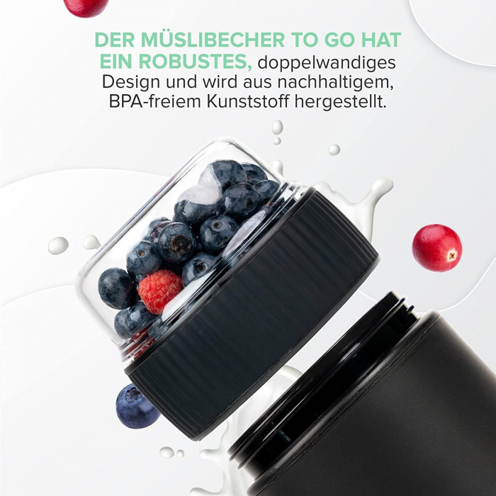 Recipient pentru iaurt sau musli, capacitate 450 ml, cu compartiment pentru muesli, negru [2]