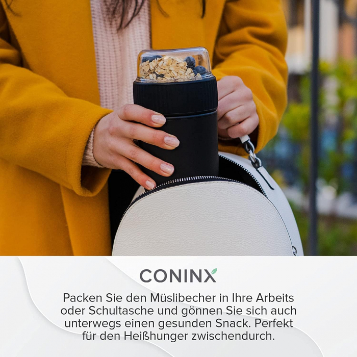 Recipient pentru iaurt sau musli, capacitate 450 ml, cu compartiment pentru muesli, negru [3]
