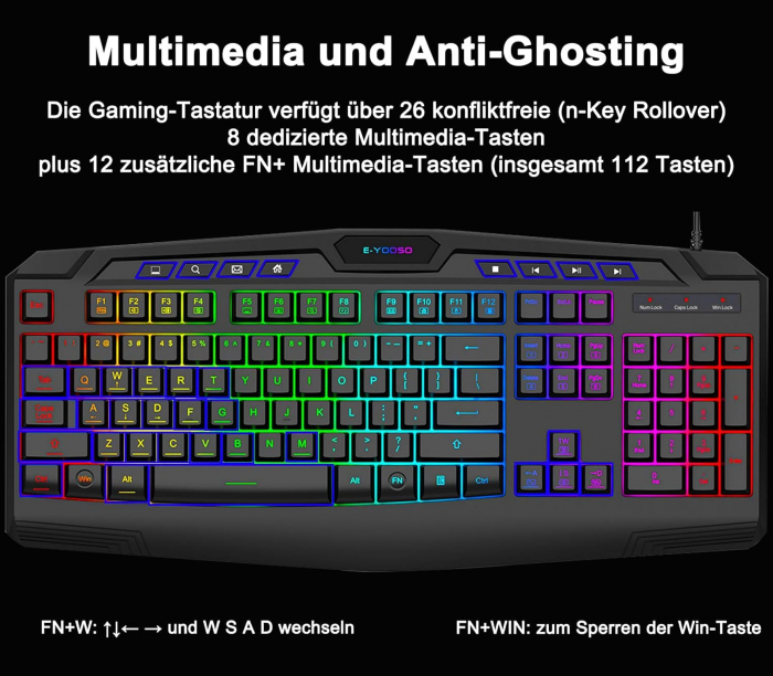Set Gaming tastatura si Mouse (QWERTY) US lumini RGB Backlight , cu fir, suport incheietura, 104 taste  - GRAD A [3]
