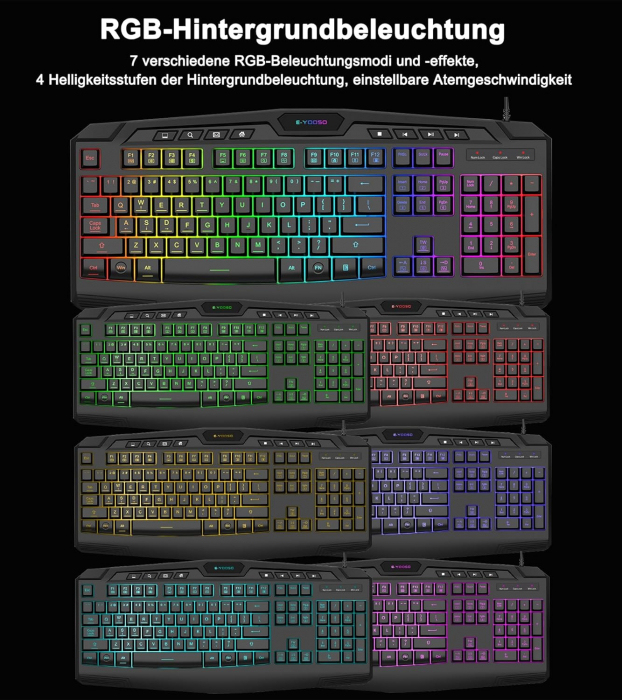 Set Gaming tastatura si Mouse (QWERTY) US lumini RGB Backlight , cu fir, suport incheietura, 104 taste  - GRAD A [4]