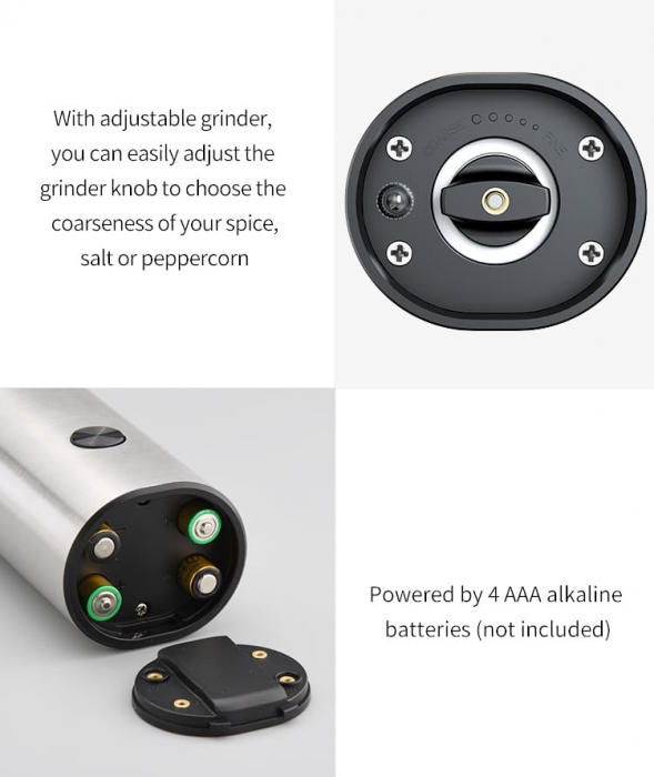 Set rasnite sare si piper cu baterii, CIRCLE JOY, suport depozitare, lumini LED, rasnite ceramice ajustabile, negru/argintiu - GRAD A [4]