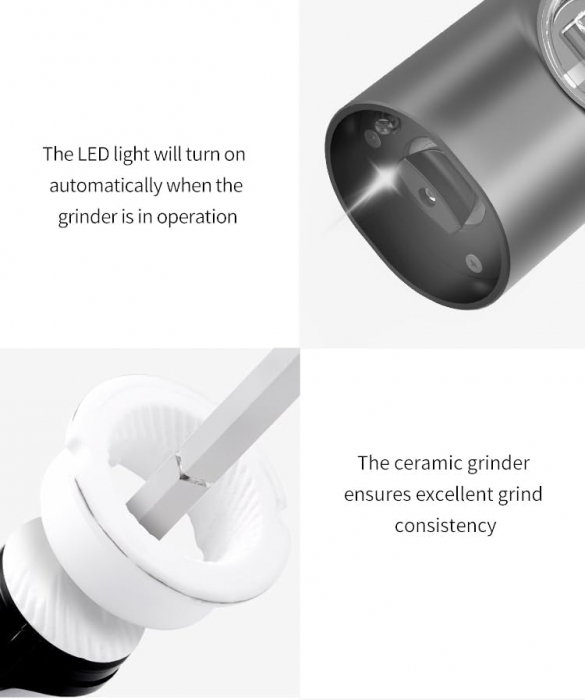 Set rasnite sare si piper cu baterii, CIRCLE JOY, suport depozitare, lumini LED, rasnite ceramice ajustabile, negru/argintiu - GRAD A [3]