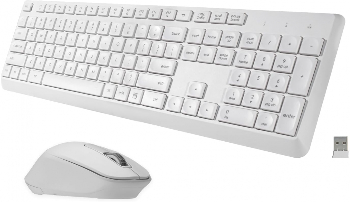 Set tastatura si mouse fara fir, US (QWERTY) 2.4G USB, ergonomica pentru Windows, Mac, Jbonest, alb  - GRAD A [1]