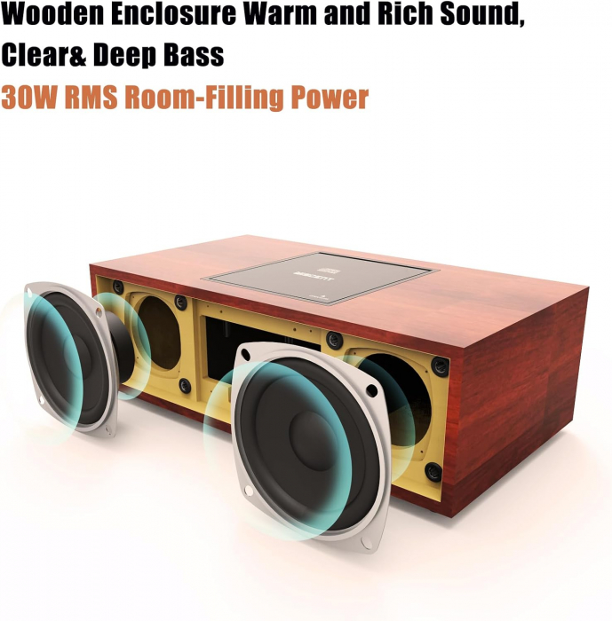 Sistem compact stereo retro, CD player, Bluetooth, radio FM, port USB, Aux-in, mufa pentru casti - GRAD A [6]