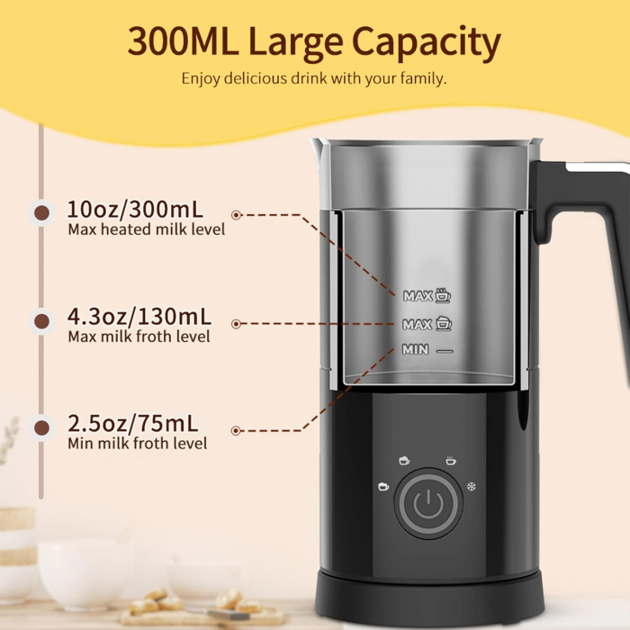 Spumator electric pentru lapte, 4 in 1,  cald, rece, 300 ml, 500W, Rafow-Amazon, negru [3]