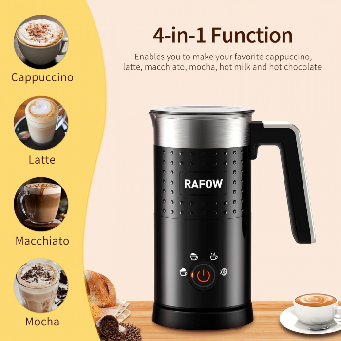 Spumator electric pentru lapte, 4 in 1,  cald, rece, 300 ml, 500W, Rafow-Amazon, negru [2]