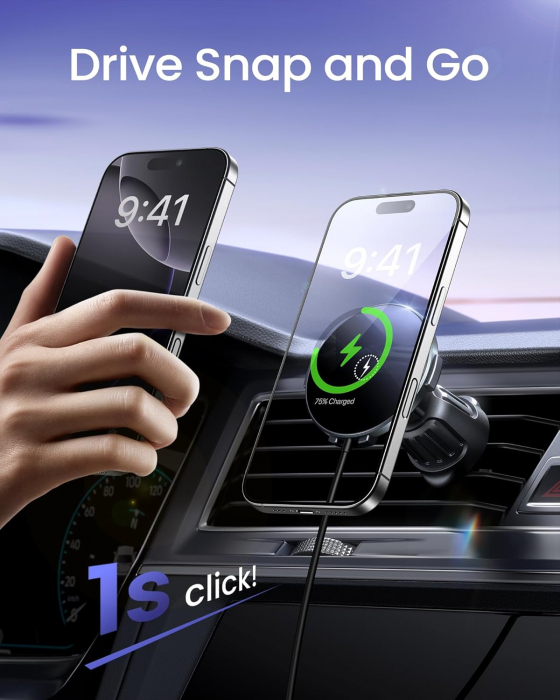 Suport Telefon magnetic, auto sau acasa cu Incarcare Wireless  15W, pentru iPhone 16/15/14/13/12/11, Hoonyer - Amazon - GRAD A [4]
