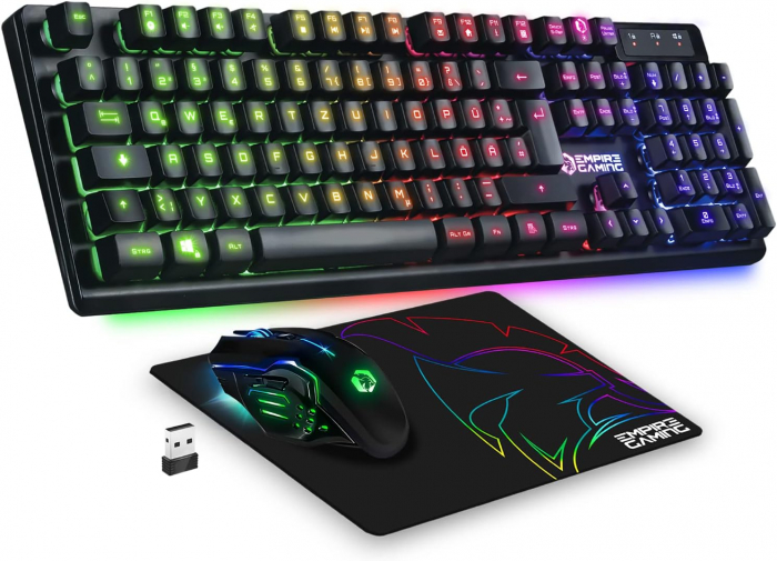 Tastatura si mouse gaming EMPIRE GAMING - Armor RF800, fara fir, QWERTZ (DE Layout), mouse pad - GRAD A [1]