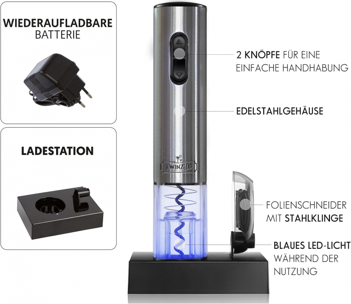 Tirbuson electric, accesoriu taiat folie, statie incarcare, cutie cadou, Twinz up-Amazon [3]