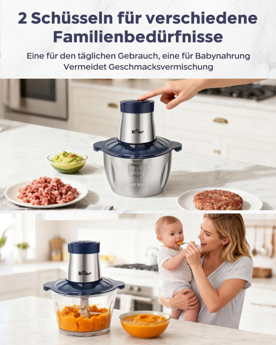 Tocator Electric 2L+1.8L, 600W 2 Viteze 2 Lame din Otel Inoxidabil, Sticla/Otel - GRAD A [3]