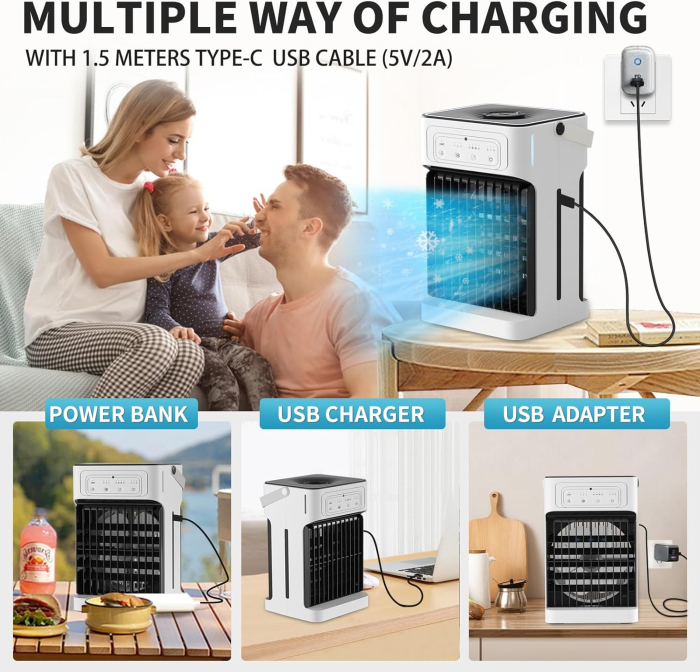 Ventilator cu functie de pulverizare apa, telecomanda, lumini LED  - GRAD A [5]