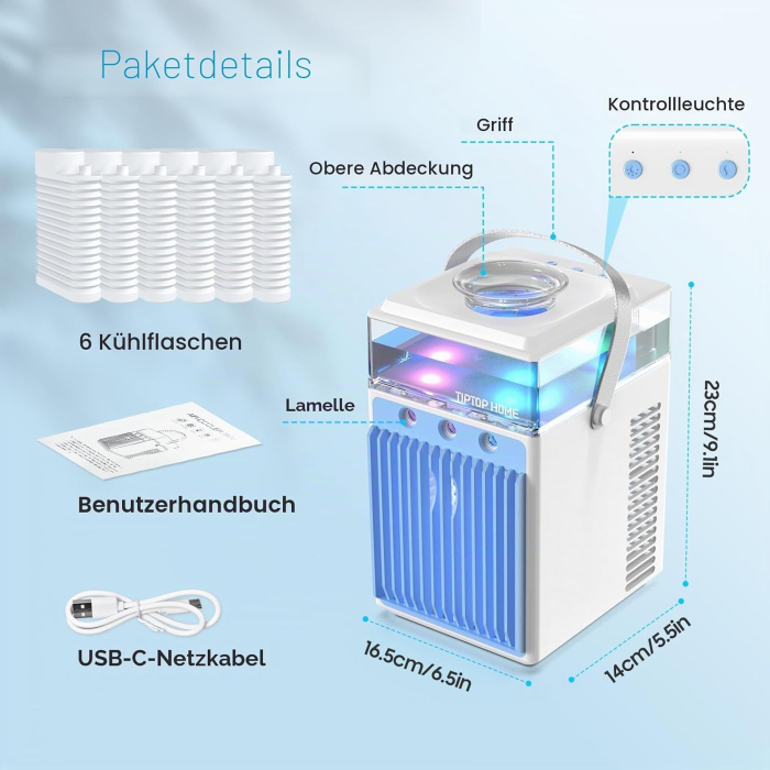 Ventilator cu racire cu apa, 3 viteze, baterie Li-Ion, LED, control telefon - GRAD A [5]