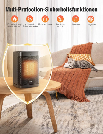 Aeroterma ceramica turn , oscilatie 80 grade, timer 12 h, 3 moduri,  1500W, telecomanda, VKC-Amazon [2]