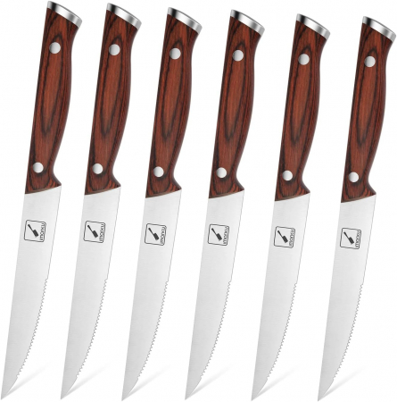 Set 6 cutite friptura ,12.5 cm, otel inoxidabil, maner din Pakkawood, cutie cadou, Imarku-Amazon [1]