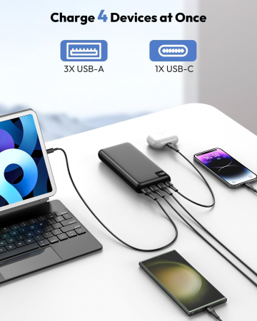 Baterie externa, 27000mAh, incarcare rapida 22.5W, PD, QC3.0, USB C, 4 iesiri, ecran LED, SOARAISE - Amazon - GRAD A [1]