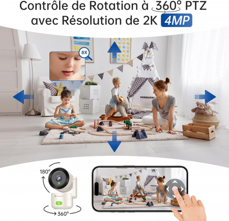 Camera de supraveghere WIFI 2K, 4MB, interior, 360 grade, comunicare bidirectionala, stocare card/cloud, senzor miscare, vedere pe timp de noapte - GRAD A [3]