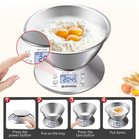 Cantar de bucatarie, digital, bol detasabil 2.15L, LCD, inox  5kg - GRAD A [4]