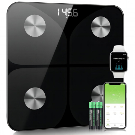 Cosmetice, Beauty, Sanatate - Cantar personal, inteligent, conectare telefon , 180kg, BMI,masa musculara, sticla securizata, negru, Foryond-Amazon