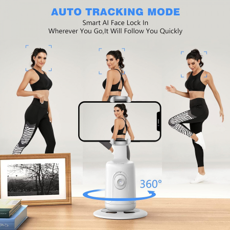 Suport telefon cu urmarire faciala automata, rotire 360° ,conversatii video, vlog-uri si live-uri, telecomanda bluetooth inclusa, alb [3]