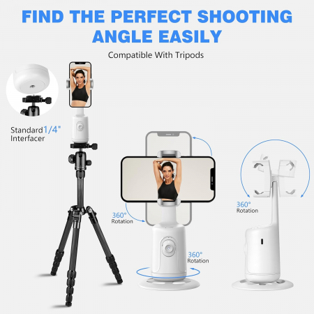 Suport telefon cu urmarire faciala automata, rotire 360° ,conversatii video, vlog-uri si live-uri, telecomanda bluetooth inclusa, alb [4]