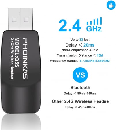 Casti Gaming Wireless PHOINIKAS Q5S, 2.4GHz, compatibil cu PS4 PS5 PC Nintendo Switch, Microfon Detasabil, Sunet Stereo 7.1, lumini led verzi [5]