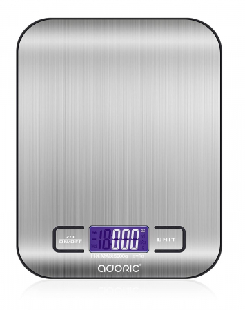 Electrocasnice - Cantar bucatarie digital, Adoric - Amazon, ecran LED, multiple unitati de masura, capacitate 5 kg, culoare gri inchis