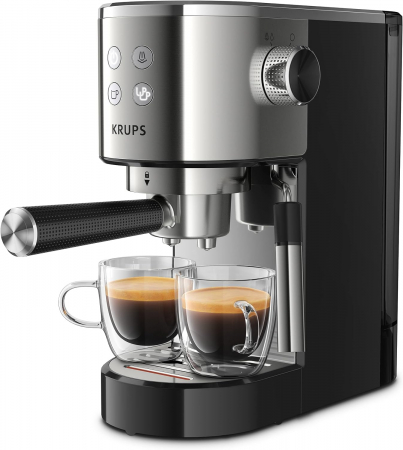 Expresoare, Cafetiere si Accesorii - Espressor manual Krups Virtuoso XP442C11, 1400W, 15 bar, tehnologie Thermoblock, capacitate 1L, argintiu/negru - GRAD A
