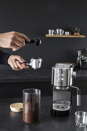 Espressor manual Krups Virtuoso XP442C11, 1400W, 15 bar, tehnologie Thermoblock, capacitate 1L, argintiu/negru - GRAD A [5]