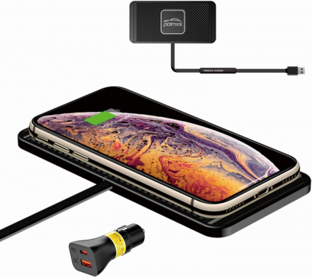 Accesorii telefoane si tablete - Incarcator masina fara fir, 15W, tip covoras anti-alunecare, adaptor masina 40W, USB-C pentru iPhone 15 14 13 12 11 XR XS X 8 Samsung S24 S23 Note 10, Polmxs-Amazon