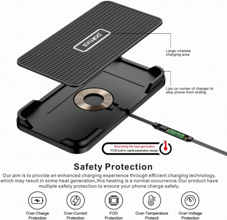 Incarcator masina fara fir, 15W, tip covoras anti-alunecare, adaptor masina 40W, USB-C pentru iPhone 15 14 13 12 11 XR XS X 8 Samsung S24 S23 Note 10, Polmxs-Amazon [3]