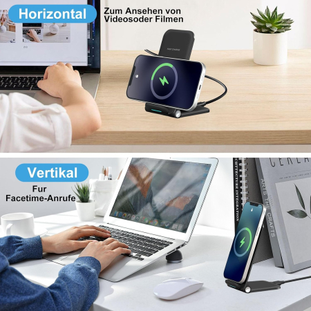 Incarcator Wireless 15W, Qi, USB-C, suport birou, pliabil - GRAD A [3]