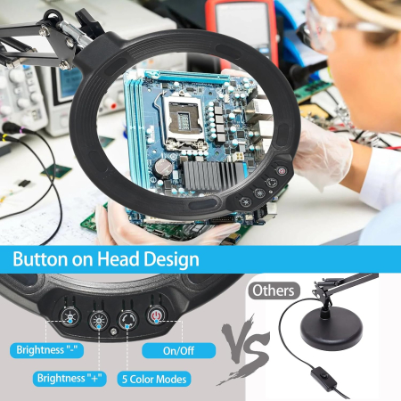 Lupa cu lumina LED, 12X , prindere blat sau in suport, 5 moduri de iluminare, 10 trepte de luminozitate - GRAD A [2]