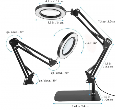 Lupa cu lumina LED, 5X , prindere in suport, 3 moduri de iluminare, 10 trepte de luminozitate - GRAD A [4]
