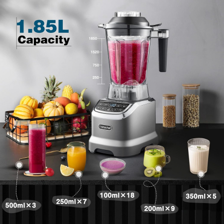Mixer 2 in 1, 2000W, 1,85L capacitate, 6 lame otel inoxidabil, bol 600 ml smoothie, AMZCHEF - Amazon gri mat, [3]