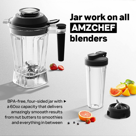 Mixer 2 in 1, 2000W, 1,85L capacitate, 6 lame otel inoxidabil, bol 600 ml smoothie, AMZCHEF - Amazon gri mat, [4]