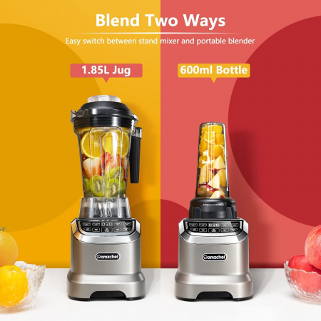 Mixer 2 in 1, 2000W, 1,85L capacitate, 6 lame otel inoxidabil, bol 600 ml smoothie, AMZCHEF - Amazon gri mat, [1]