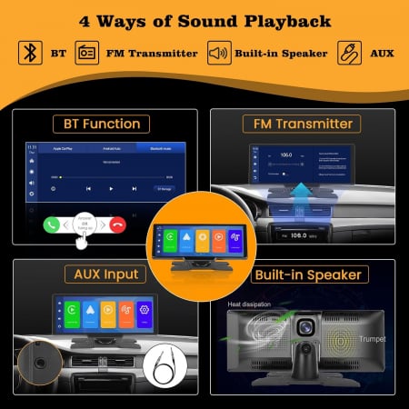 Navigatie Universala Android Carplay display 10.26 inch, camera fata trafic 2.5K, camera spate 1080P, bluetooth, mirror link, FM Transmitter, AUX, Hikity-Amazon - GRAD A [5]