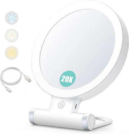 Cosmetice, Beauty, Sanatate - Oglingă Machiaj cu Lumina LED, doua fete, 20X/1X, Portabilă, 3 Culori de Lumină, Dimmabilă, baterie reincarcabila, B Beauty Planet - Amazon