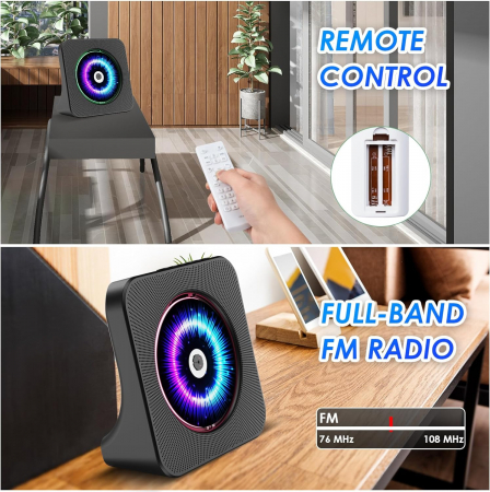 Player DVD CD, bluetooth, CD, radio, telecomanda, USB-C, Gueray - Amazon, negru [5]