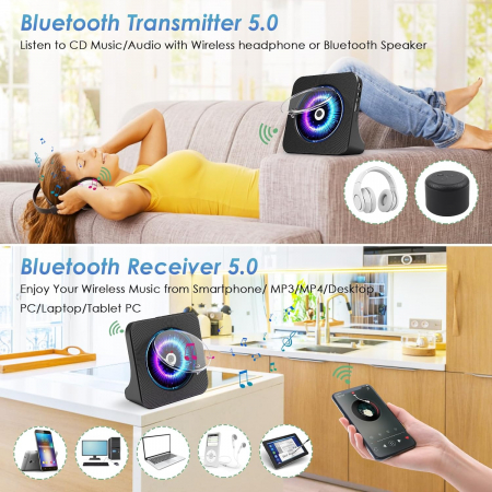 Player DVD CD, bluetooth, CD, radio, telecomanda, USB-C, Gueray - Amazon, negru [3]