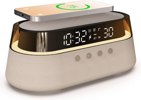 Smart Home - Radio cu ceas, EZVALO alarma functie incarcare fara fir 15W  lumina LED  RGB, difuzor Bluetooth 5.0 - GRAD A